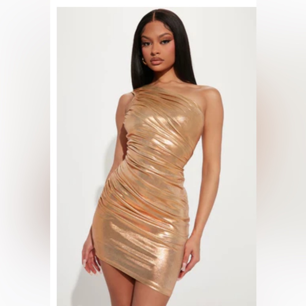 Fashion Nova Gold Dress ruched